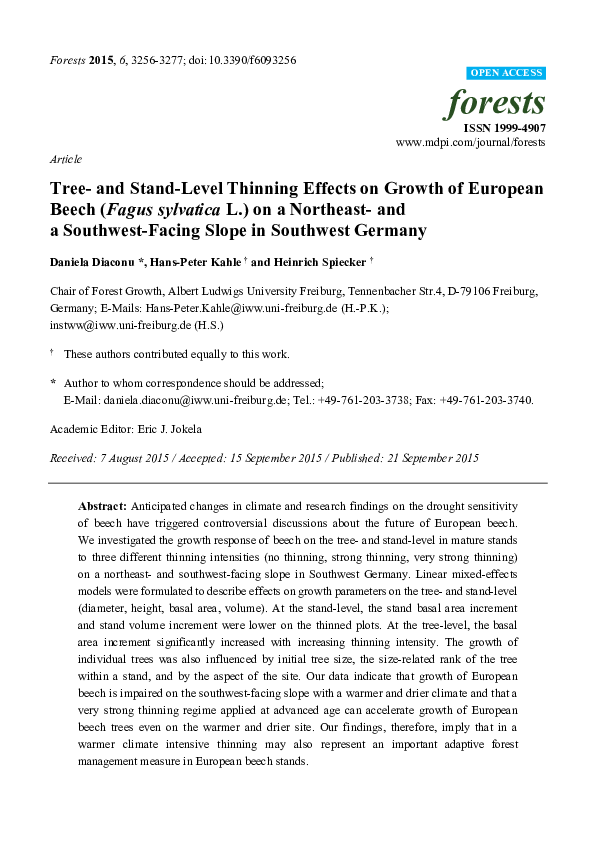 (PDF) Article Tree- and Stand-Level Thinning Effects on Growth of European