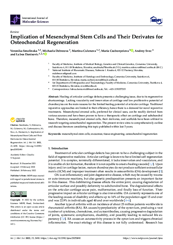 (PDF) Implication of Mesenchymal Stem Cells and Their Derivates for ...