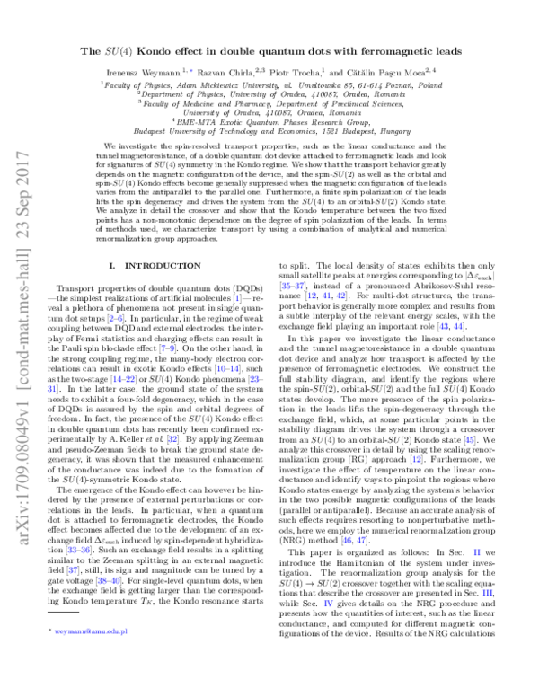 (PDF) SU(4) Kondo effect in double quantum dots with ferromagnetic leads