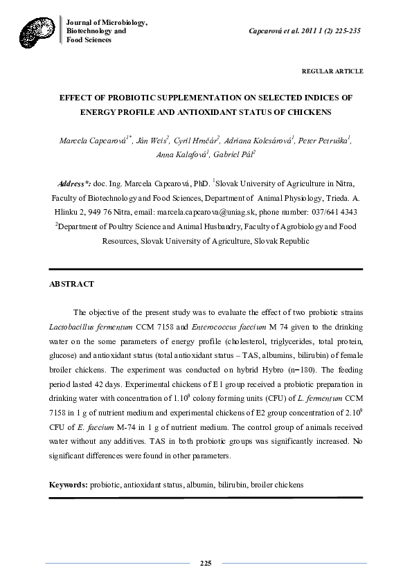 (PDF) Effect of Probiotic Supplementation on Selected Indices of Energy ...