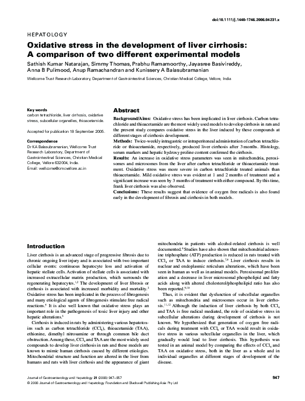 (PDF) Oxidative stress in the development of liver cirrhosis: A ...