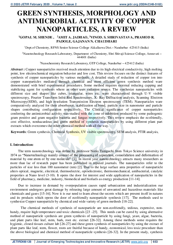 (PDF) Green Synthesis, Morphology and Antimicrobial Activity of Copper ...