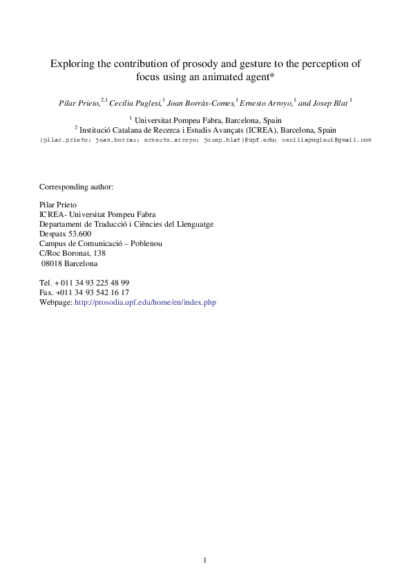 (PDF) Exploring the contribution of prosody and gesture to the ...