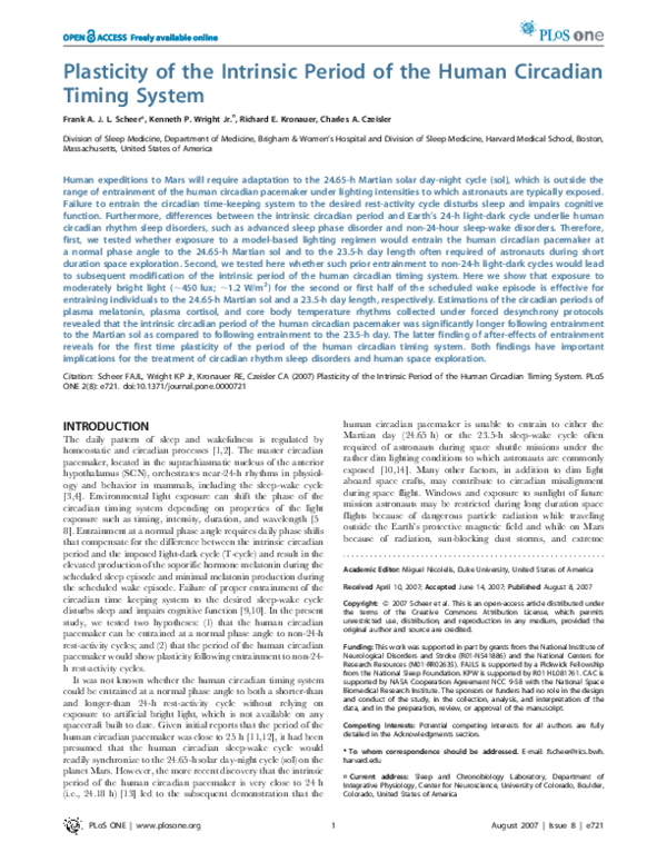 (PDF) Plasticity of the Intrinsic Period of the Human Circadian Timing ...