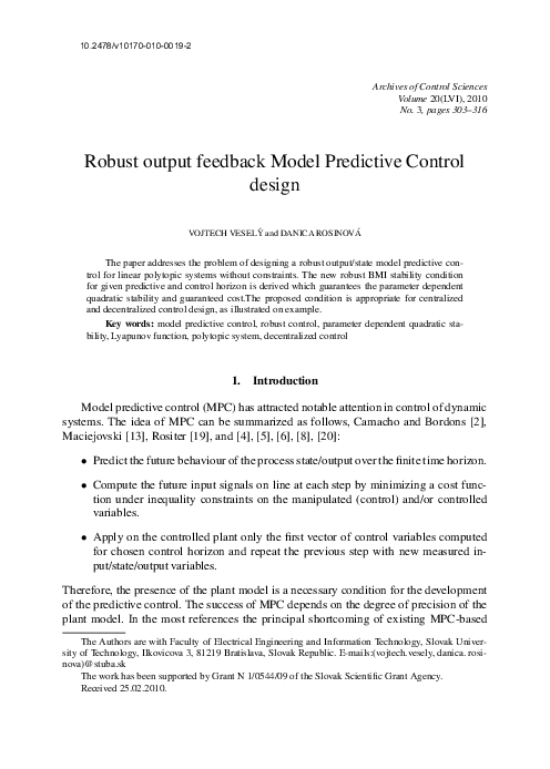 (PDF) Robust output feedback Model Predictive Control design