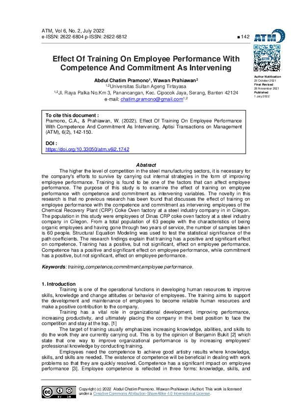 (PDF) Effect Of Training On Employee Performance With Competence And ...