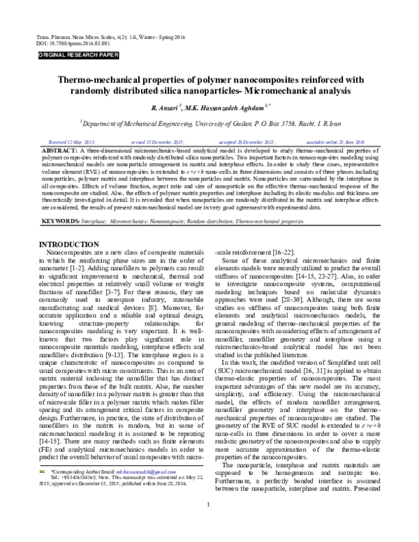 (PDF) Thermo-mechanical properties of polymer nanocomposites reinforced ...