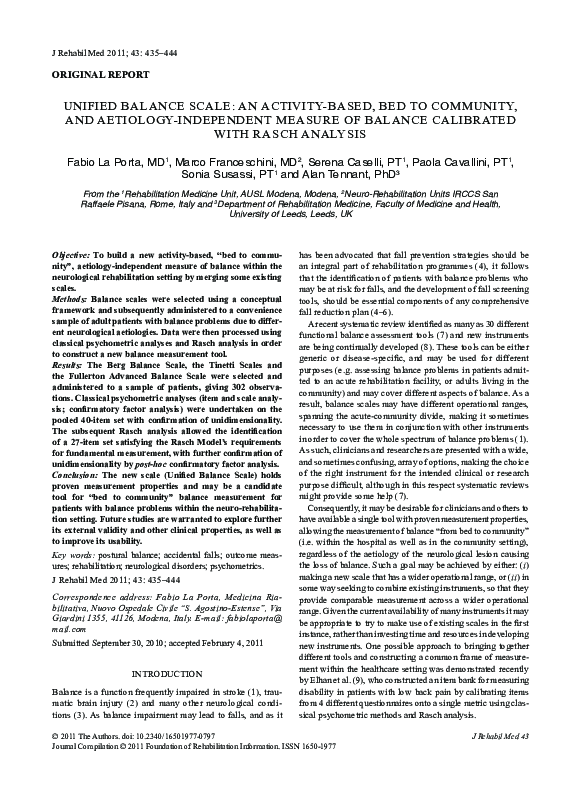 (PDF) Unified Balance Scale: An activity-based, bed to community, and ...