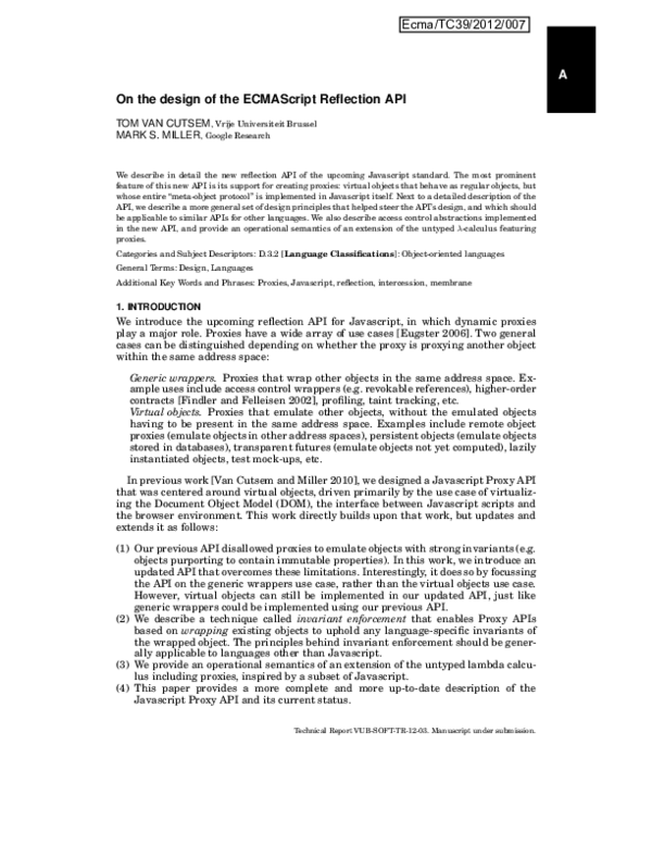 (PDF) On the design of the ECMAScript Reflection API
