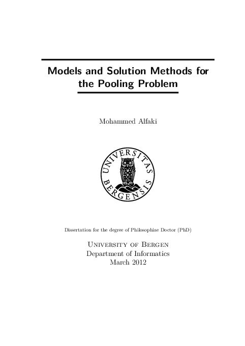 (PDF) Models and Solution Methods for the Pooling Problem