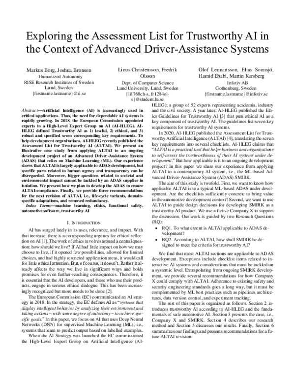 (PDF) Exploring the Assessment List for Trustworthy AI in the Context ...