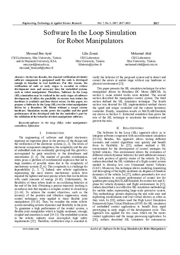 (PDF) Software In the Loop Simulation for Robot Manipulators