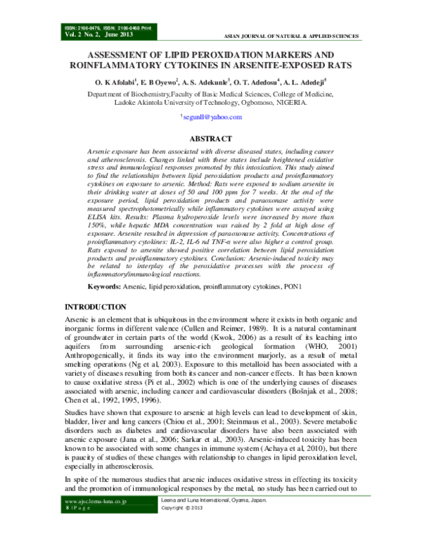 (PDF) Assessment of Lipid Peroxidation Markers and Proinflammatory ...