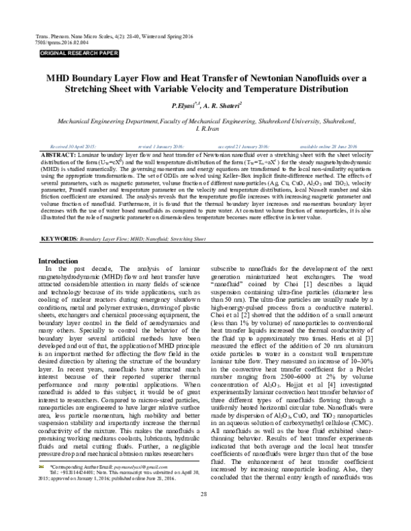 (PDF) MHD Boundary Layer Flow and Heat Transfer of Newtonian Nanofluids ...