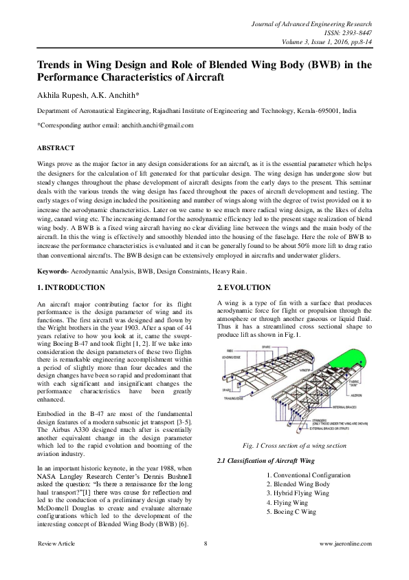 (PDF) Trends in Wing Design and Role of Blended Wing Body (BWB) in the ...