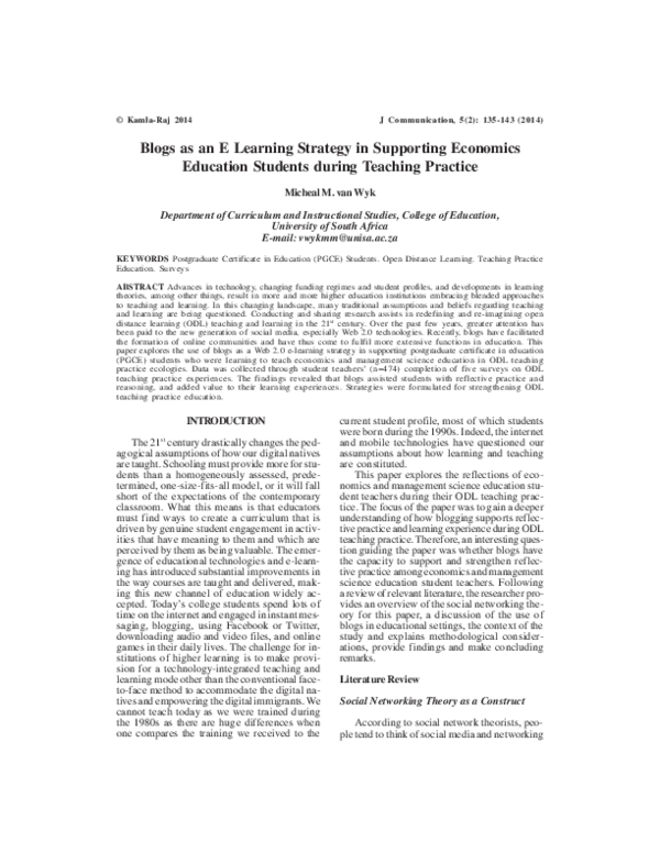 (PDF) Blogs as an E Learning Strategy in Supporting Economics Education ...