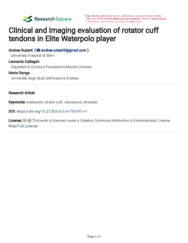 (PDF) Clinical and Imaging evaluation of rotator cuff tendons in Elite ...