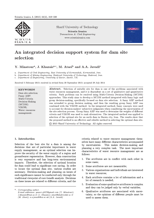 (PDF) An Integrated Decision Support System for Dam Site Selection