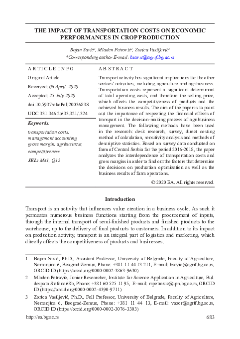 (PDF) THE IMPACT OF TRANSPORTATION COSTS ON ECONOMIC PERFORMANCES IN ...