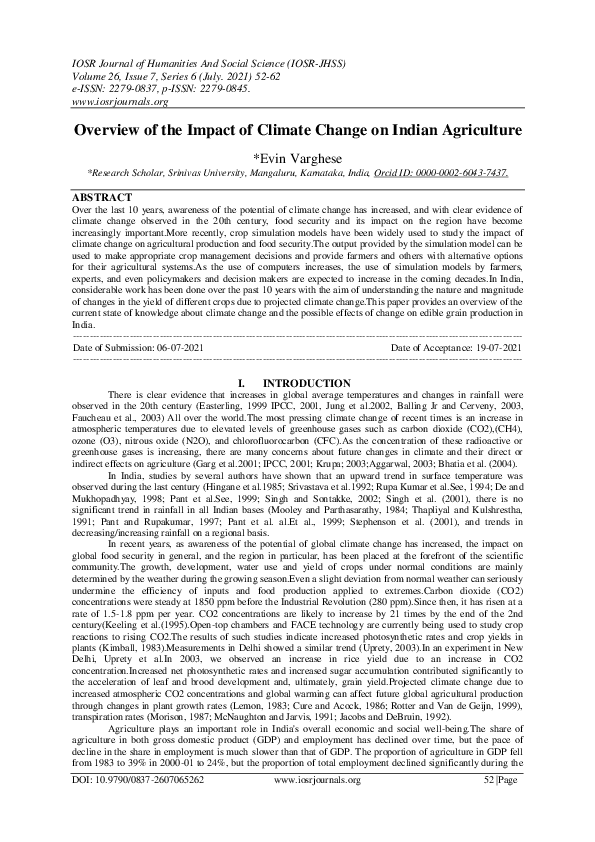 (PDF) Overview of the Impact of Climate Change on Indian Agriculture