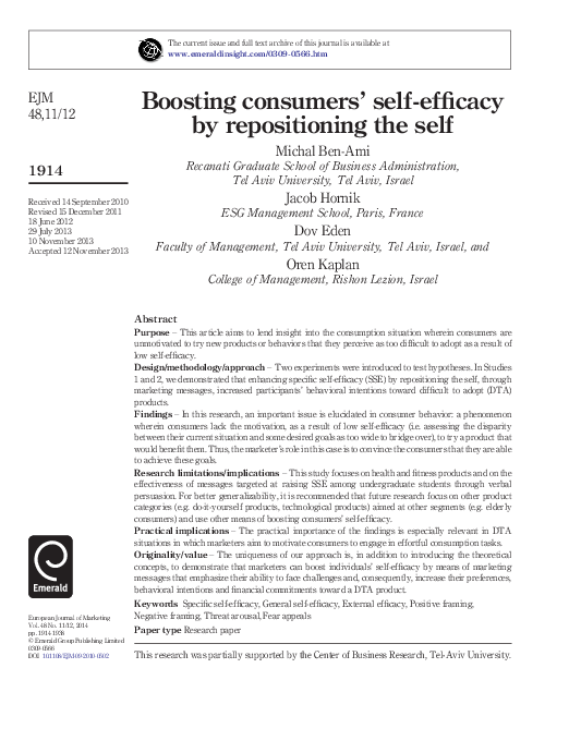(PDF) Boosting consumers’ self-efficacy by repositioning the self