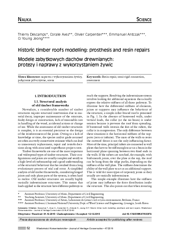 (PDF) Historic timber roofs modelling: prosthesis and resin repairs