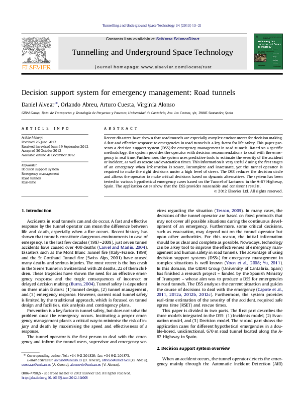 (PDF) Decision Support System for emergency management on motorway networks