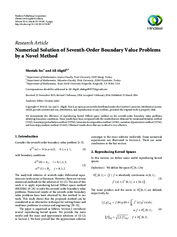 (PDF) Numerical Solution of Seventh-Order Boundary Value Problems by a ...
