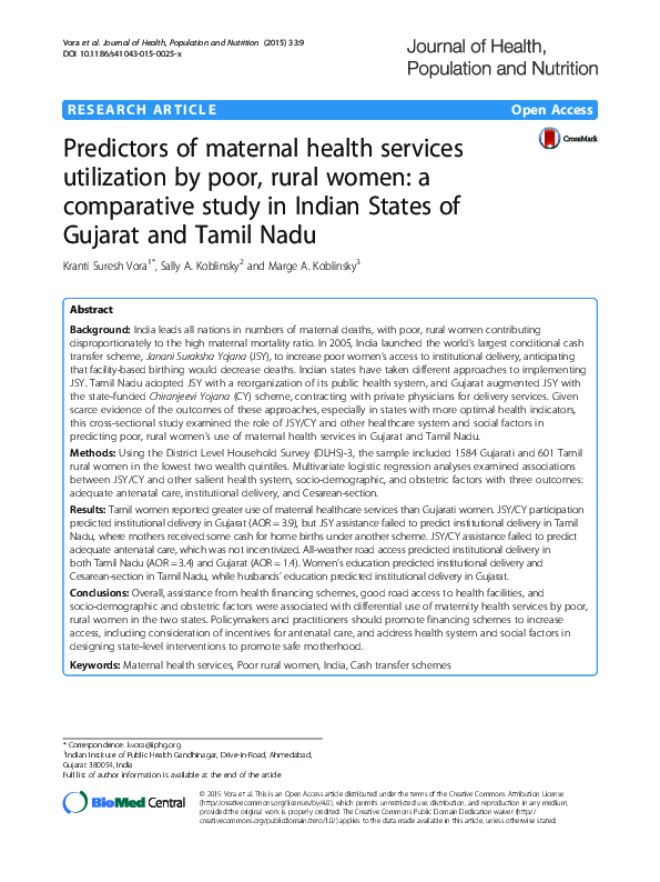 (PDF) Predictors of maternal health services utilization by poor, rural ...