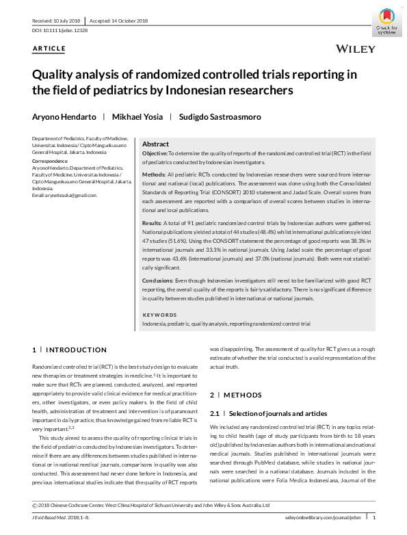 (PDF) Quality analysis of randomized controlled trials reporting in the ...