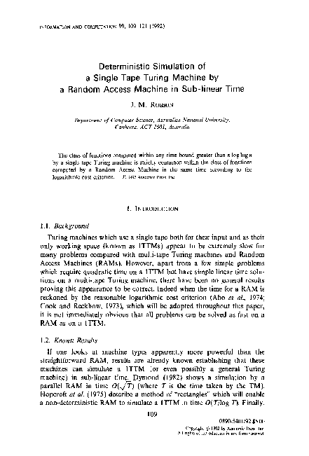 (PDF) Deterministic simulation of a single tape Turing machine by a ...