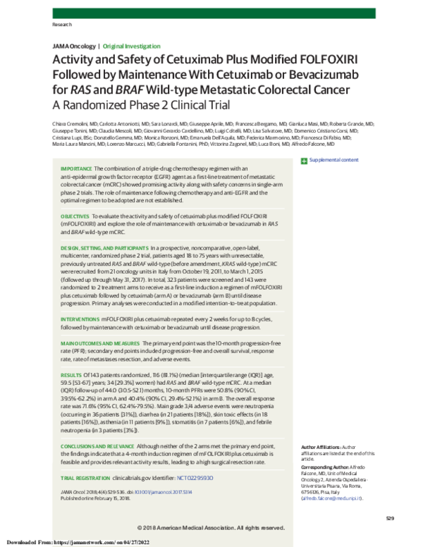 (PDF) Activity and Safety of Cetuximab Plus Modified FOLFOXIRI Followed ...