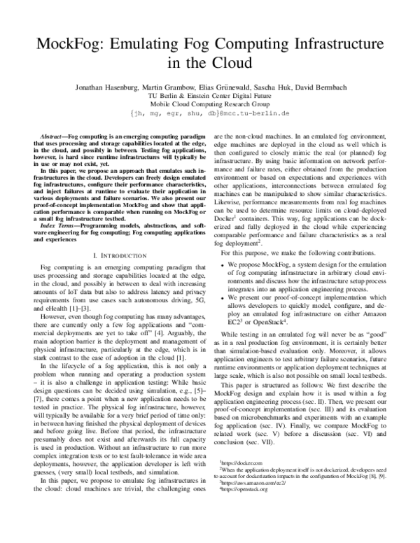(PDF) MockFog: Emulating Fog Computing Infrastructure in the Cloud