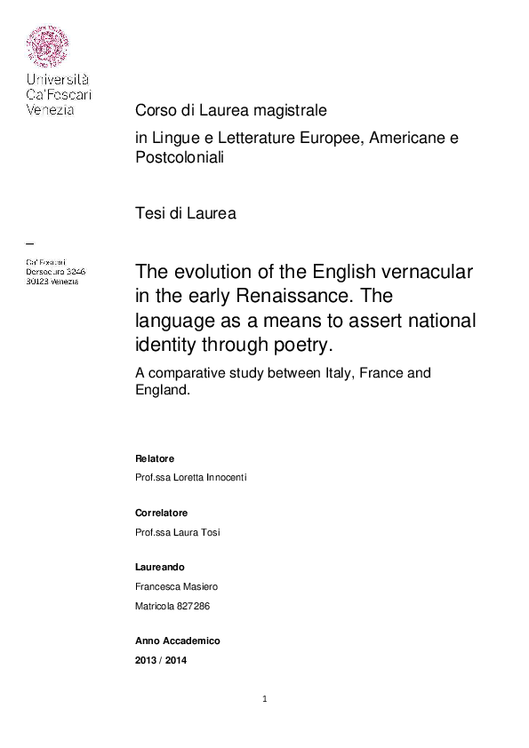 (PDF) The evolution of the English vernacular in the early Renaissance ...