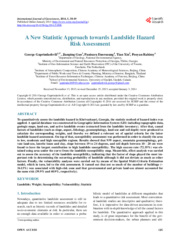 (PDF) A New Statistic Approach towards Landslide Hazard Risk Assessment