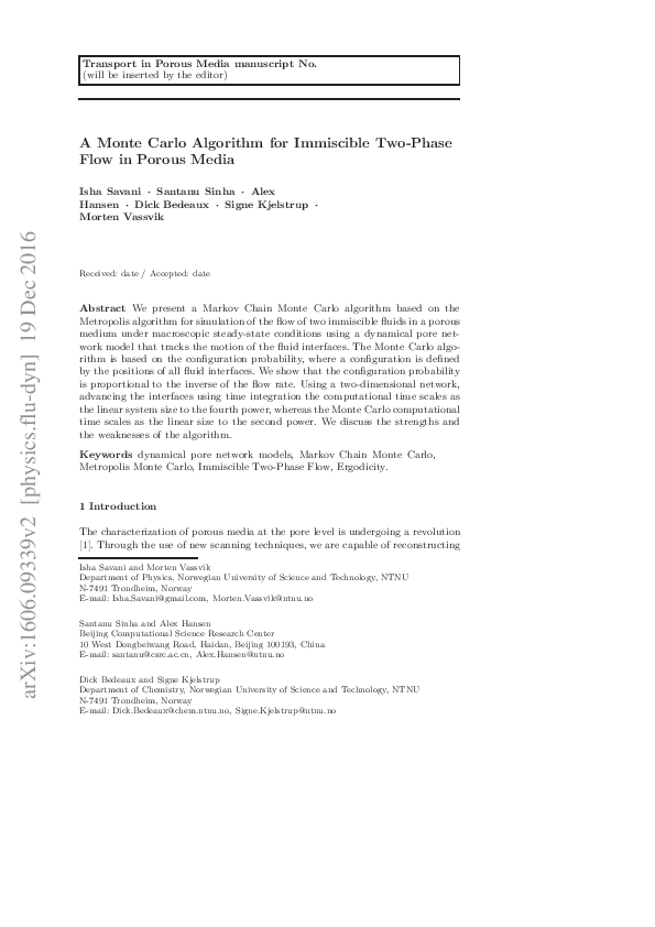 (PDF) A Monte Carlo Algorithm for Immiscible Two-Phase Flow in Porous Media