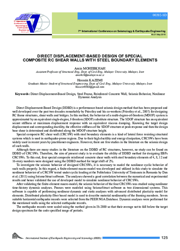 (PDF) Direct displacement-based design of special composite RC shear ...
