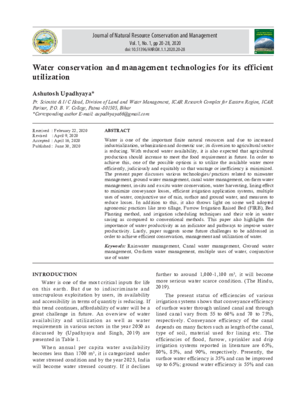 (PDF) Water conservation and management technologies for its efficient ...
