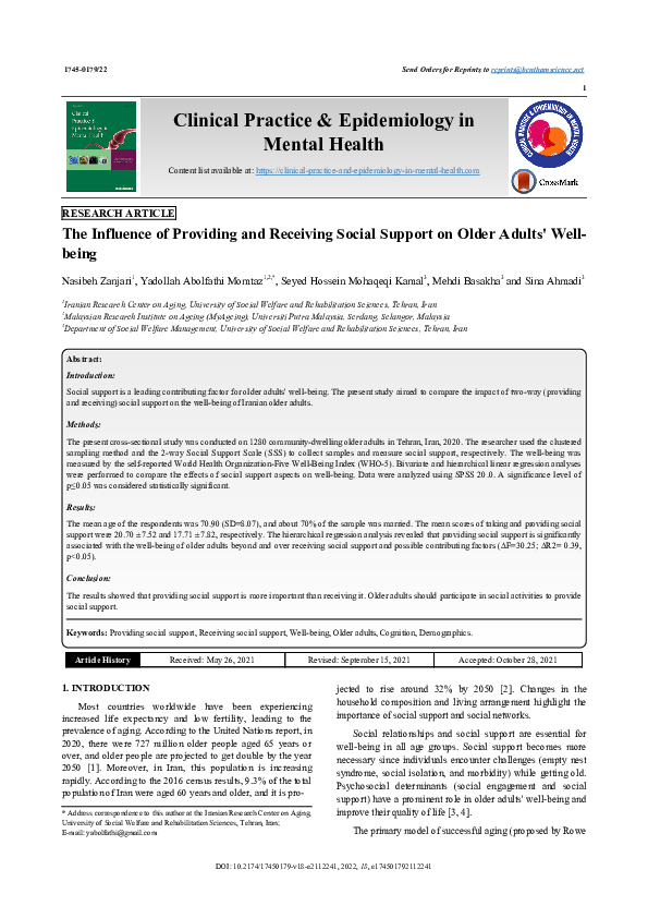 (PDF) The Influence of Providing and Receiving Social Support on Older ...
