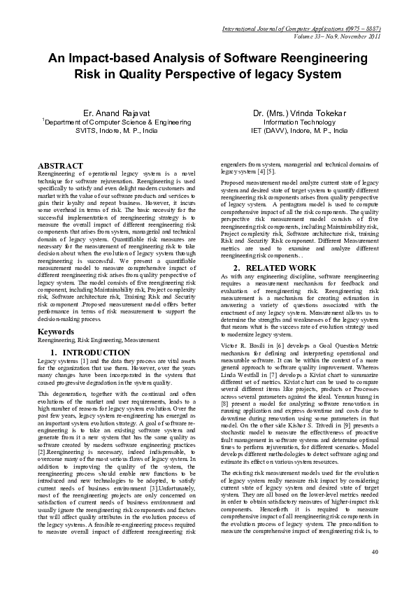 (PDF) An Impact-based Analysis of Software Reengineering Risk in ...