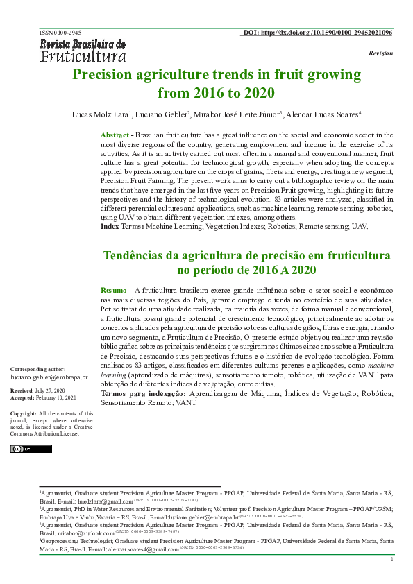 (PDF) Precision agriculture trends in fruit growing from 2016 to 2020