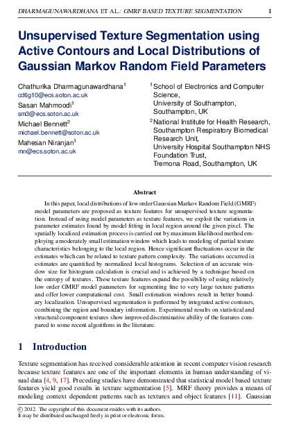 (PDF) Unsupervised Texture Segmentation using Active Contours and Local ...