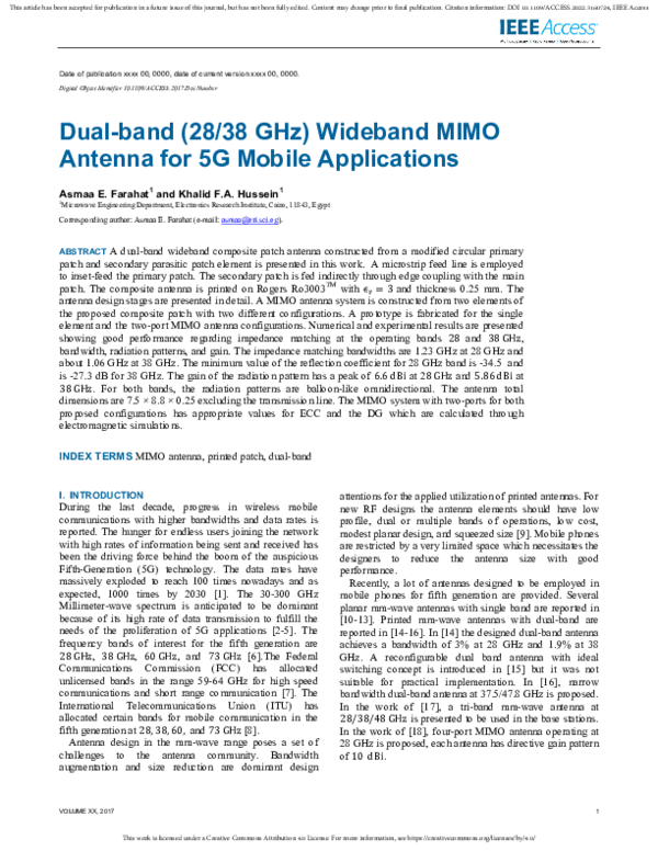 (PDF) Dual-band (28/38 GHz) Wideband MIMO Antenna for 5G Mobile ...