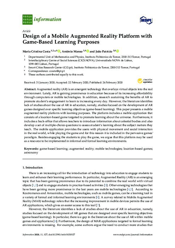 (PDF) Design of a Mobile Augmented Reality Platform with Game-Based ...