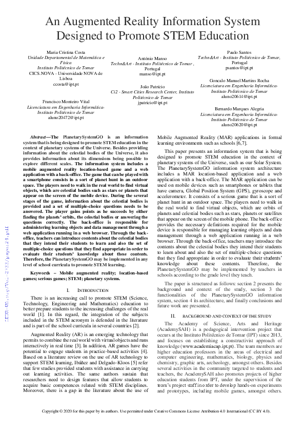 (PDF) An Augmented Reality Information System Designed to Promote STEM ...