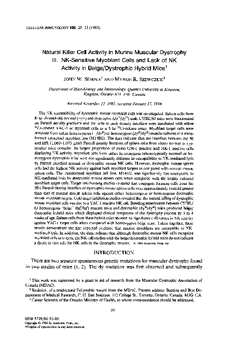 (PDF) Natural killer cell activity in murine muscular dystrophy III. NK ...