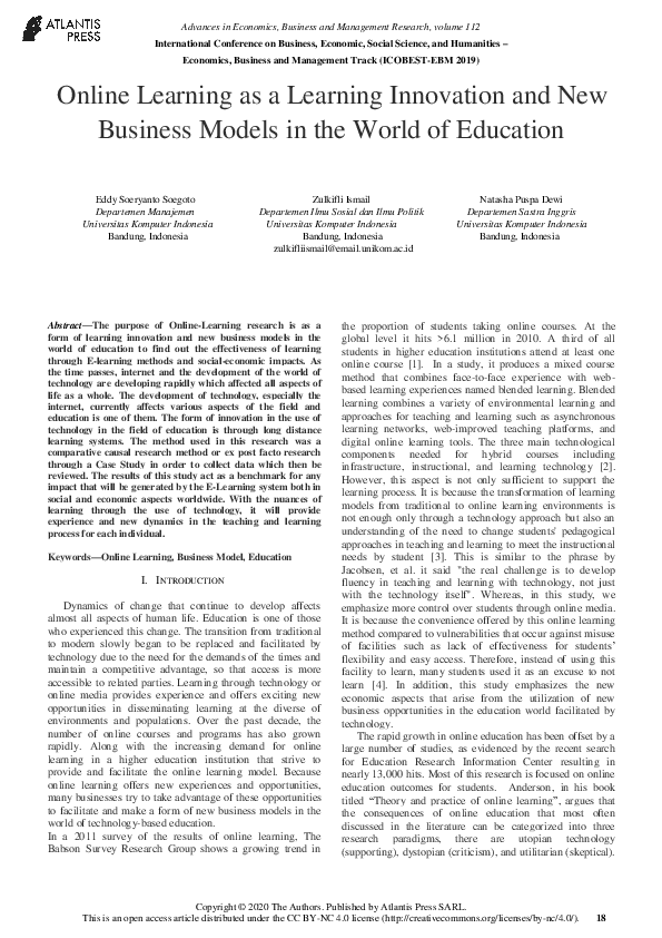 (PDF) Online Learning as a Learning Innovation and New Business Models ...