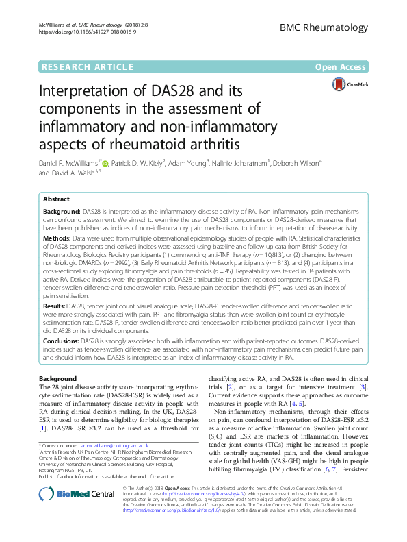 (PDF) Interpretation of DAS28 and its components in the assessment of ...