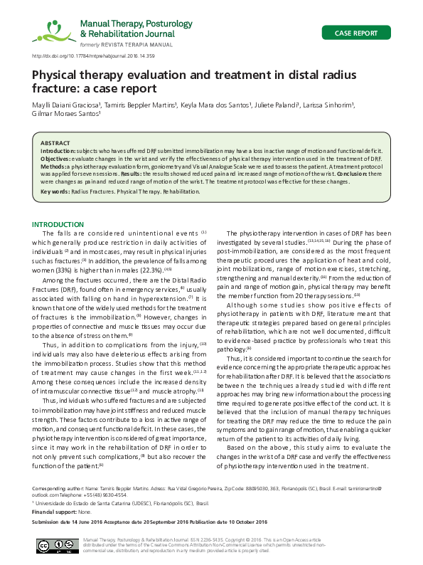 (PDF) Physical therapy evaluation and treatment in distal radius
