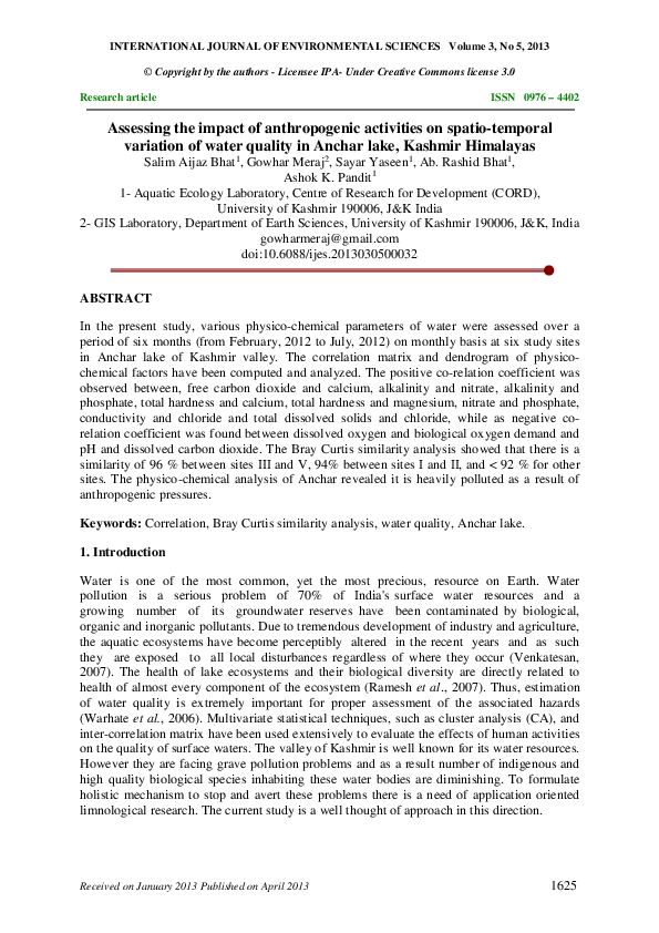 (PDF) Impact of anthropogenic activities on water quality of Lidder ...